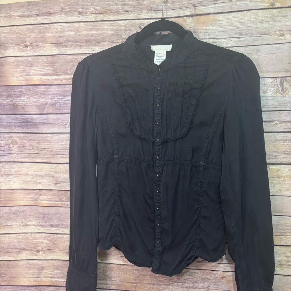 Diesel 100% Silk Black Snap Front Shirt Size Small